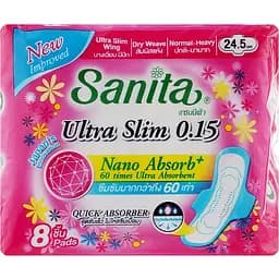 Ультратонкие гигиенические прокладки Sanita Dry & Fit Ultra Slim Wing с крылышками 24.5 см 8 шт.