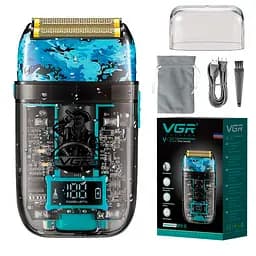 Електробритва акумуляторна шейвер VGR V-352 IPX5 з подвійним лезом + LCD дорожня сумка - мініатюра 6