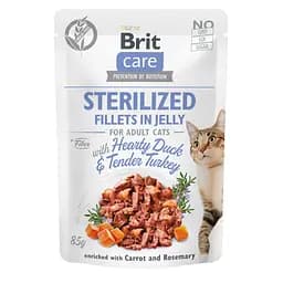 Вологий корм для кастрованих котів Brit Care Adult Sterilised Hearty Duck & Tender Turkey 85 г (качка та індичка в желе)