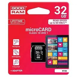 Карта пам'яті GoodRam MicroSDHC 32GB UHS-I Class 10 + SD-adapter (M1AA-0320R12) - мініатюра 2
