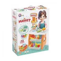 Ігровий дитячий набір "Маркет" ТехноК 0730TXK прилавок з полицями, кошик, різні продукти