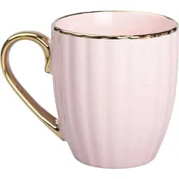 Чашка керамічна Liling Rongxiang Ceramic 420 мл із золотою ручкою рожева RX-N240629P