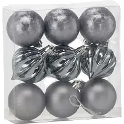 Комплект ялинкових кульок Chomik пластикові 6 см сірі 9 шт. (GIF7320)