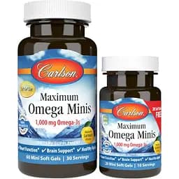 Омега Максимум Carlson Maximum Omega Minis 1000 мг смак лимона 60+20 желатинових міні капсул