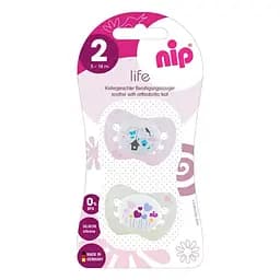 Пустышка Nip Чудесная жизнь № 2, силиконовая, 5-18 мес., 2 шт., розовый с молочным (31302)