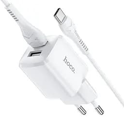 Комплект Адаптер сетевой HOCO Type-C Cable Briar dual port charger set N8 2USB белый