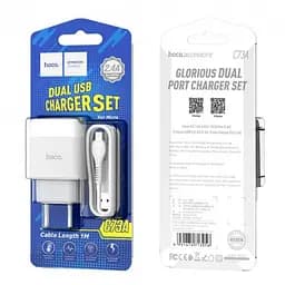 Зарядне мережеве Hoco C73A Glorious 2USB 2.4A MicroUSB Білий - мініатюра 8