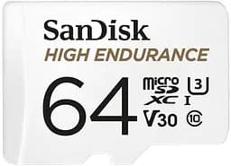Карта пам'яті microSD 64GB C10 UHS-I U3 V30 R100/W40MB/s High Endurance SanDisk teh0013746
