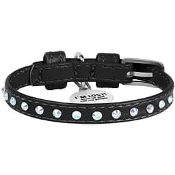 Нашийник для собак Waudog Glamour, шкіряний, зі стразами, з QR паспортом, XS, 19-25х0,9 см, чорний