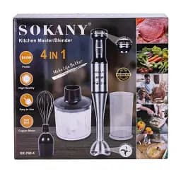 Блендер погружний Sokany заглибний ручний 4в1 полегшений з нержавіючої сталі 800 Вт 2 режими швидкості, чаша 2 л SK-768-4 SS