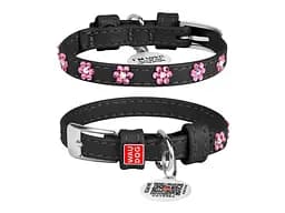 Ошейник для животных WAUDOG Glamour с QR-паспортом "Цветы" S Ш 20 мм Д 30-39 см черный (32021)
