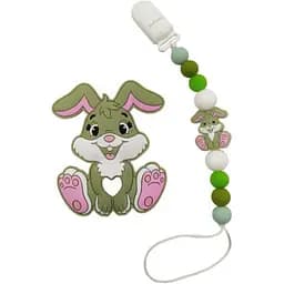 Прорезыватель для зубов Bambi Зайка WD210921 с силиконовыми бусами зеленый