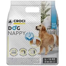 Суперпоглинаючий підгузок-пов'язка для кобелів Croci Dog Nappy з еластичною стрічкою L обхват 50-60 см 12 шт.