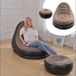 Крісло надувне A-Sofa 2в1 з пуфом, кавове, вініл з флокованим покриттям, до 150 кг - мініатюра 2