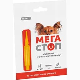 Капли на холку для собак ProVET Мега Стоп от внешних и внутренних паразитов до 4 кг 1 пипетка по 0.5 мл (PR241745)