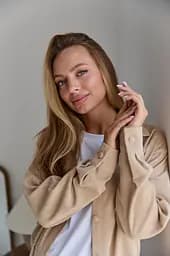 Жіноча сорочка для вагітних стилю oversize з мікровельвету Varna розмір L-XL Lullababe бежева - мініатюра 9