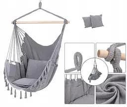 Підвісне крісло бразильський гамак BOHO 100 см + 2 шт подушки Light Grey - мініатюра 2