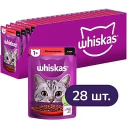 Вологий корм для котів Whiskas яловичина у соусі 2.38 кг (28 шт. х 85 г)