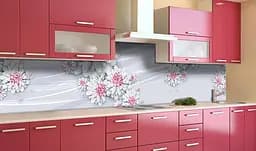 Кухонний фартух Рожеві Жоржини вінілова наклейка для кухні ПВХ Квіти Сірий 60х300 см Happy Pocket Z181363 - мініатюра 2