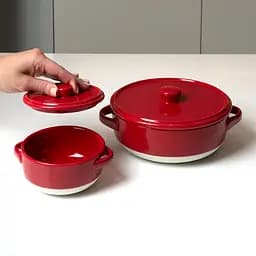 Форма для запікання МВМ My Home кругла з кришкою M 22.5х18х7.5 см (KP-45 M WHITE/RED) - мініатюра 13