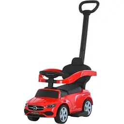 Каталка-толокар 668L-3, з батьківською ручкою, звукові ефекти, шкіряне сидіння, червона