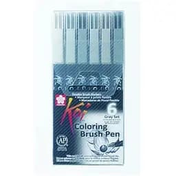 Набор маркеров Koi Coloring Brush Pen GRAY 6цв Sakura