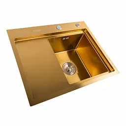 Кухонна мийка Platinum Handmade PVD мідна 580x480x220 R (3,0/1,5 мм корзина та дозатор в комплекті), Теплый закат - мініатюра 3