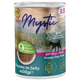Влажный корм для щенков Mystic кусочки говядины в желе 400 г