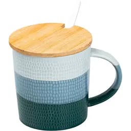 Чашка керамическая Happy Life в скандинавском стиле с крышкой и ложкой зеленая 350 мл HP7201GR