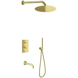 Душова система Kohlman Axel 30 gold з термостатом + BOX прихованого монтажу KPL-QW433AGD30, Золотий