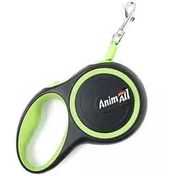 Повідець-рулетка для собак AnimAll, 15 кг, 3 м, салатово-чорний
