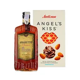 Набір: Лікер Morandini Amaretto 25% 0.7 л + Цукерки шоколадні Любімов Angel's Kiss молочні з мигдалем 100 г
