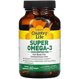 Жирные кислоты Country Life Super Omega-3, 60 капсул