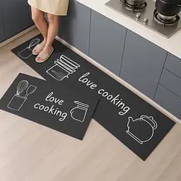 Набір килимків для кухні та ванної 120×40 см і 60×40 см водонепроникні, протиковзні, м'які, декоративні, Kitchen Master Сірий 87946