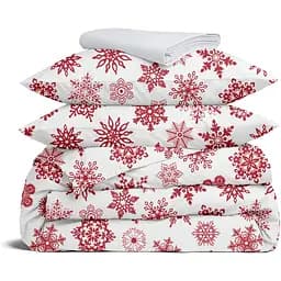 Комплект постільної білизни Cosas Snowflakes CS2 Полуторний фланель винний (Flannel_SnowflakesRedWhite_El-01Snow_160)