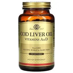 Жирні кислоти Solgar Cod Liver Oil Vitamin A D 250 капсул