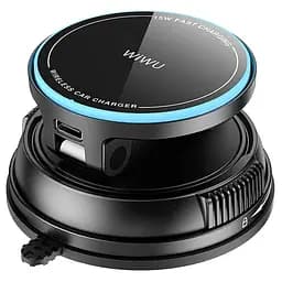 Автотримач з Бездротовий зарядний пристрій WIWU CH-326 Universal Vacuum Suction Magnetic 15W Black - мініатюра 7