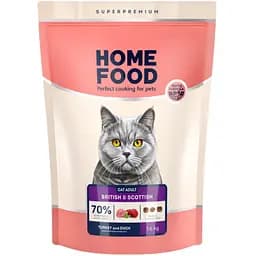 Сухой корм для взрослых кошек британских и шотландских пород Home Food Adult с индейкой и уткой 1.6 кг