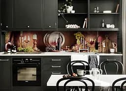 Кухонний фартух Happy Pocket Вино Бочка вінілова наклейка ПВХ виноград келих їжа Коричневий 60х200 см Z180798 - мініатюра 2