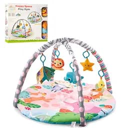 Мягкий коврик для младенцев JL640-1B с дугами подвесными игрушками и хрустящей книгой круглый