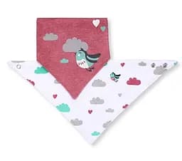 Слюнявчик BabyOno Птички, 2 шт., розовый и белый (879/01)