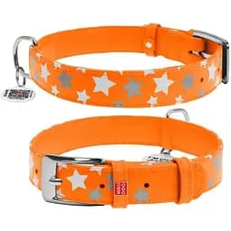 Нашийник для собак Waudog Glamour шкіряний з QR паспортом, візерунок Зірочка, світиться/світловідбиваючий, M, Ш 25 мм, Дов 38-49 см (4823089301358)