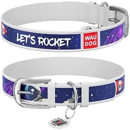 Ошейник для собак Waudog Design кожаный с QR паспортом рисунок Космос. Ракета M (2000200125150)