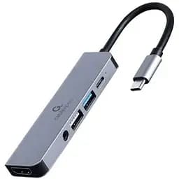 Хаб Usb Cablexpert 5-in-1, Grey, Type-C 3.1 - 1xType-C (87 Вт) / 1xUsb 3.1 / 1xUsb 2.0 / HDMI 4K / 3.5 мм, кабель 15 см