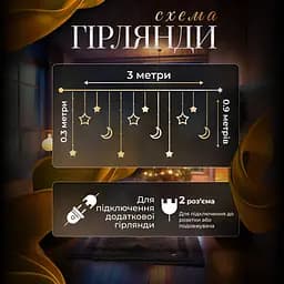 Гірлянда-штора Місяць та зірки розмір 3*0,9 м 12 фігур, мультиколор GarlandoPro WYF11ML - мініатюра 22