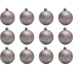 Набір ялинкових куль 12 шт D6 см сірий гліттер пластик (251178)