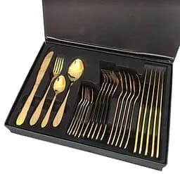 Набір столових приладів A-Plus 1421 Gold 6 персон 24 предмети Золотий - мініатюра 5