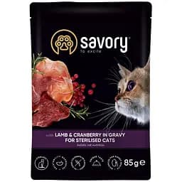 Набір вологих кормів Savory 3+1 для стерилізованих котів, ягня з журавлиною у соусі 340 г (4 шт. х 85 г) - мініатюра 5