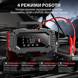 Автомобільний зарядний пристрій Foxsur FPT-200 Автоматичний імпульсний з функцією відновлення 12V 20А - 24V 10A LiFePO4 Red (19439) - мініатюра 10