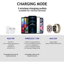 Бездротовий зарядний пристрій Boaraino W15 3 в 1 для iPhone 13/13 Mini/13 Pro/13 Pro Max/12/11/X/8, Apple Watch 7/SE/6 - мініатюра 5